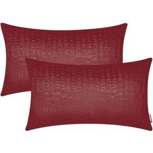 Faux Leather Pillow Covers 12X20 Inches, Deep Red Leather Pillow Covers Pack of2